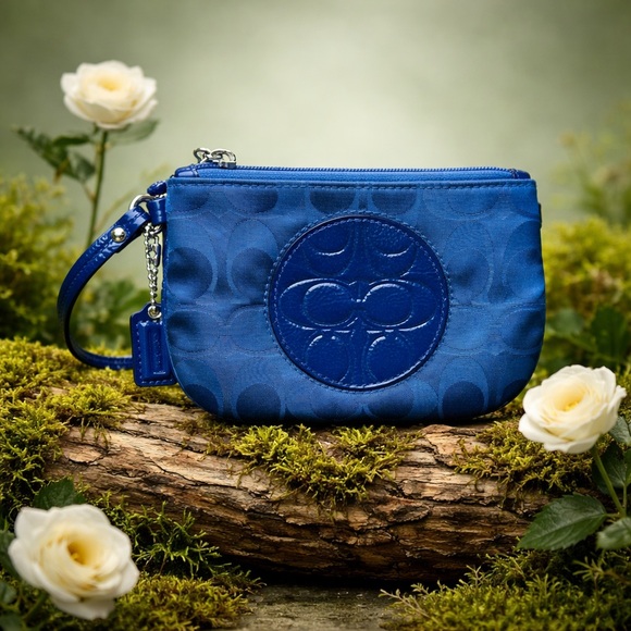 Coach Handbags - Coach Royal Blue Signature Jacquard Wristlet